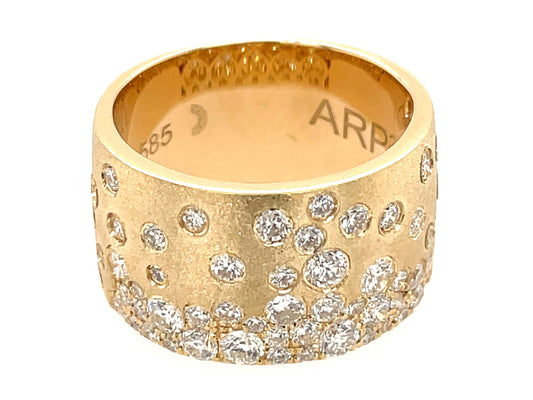 DIAMOND FLUSH SET 12MM CIGAR BAND RING, SATIN FINISH