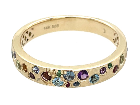 Lab Grown Alexandrite, Amethyst, Aquamarine, Pink Tourmaline, Peridot, Emerald, Garnet, Citrine, Ruby And Blue Sapphire Narrow Flush Set Ring, Satin Finish