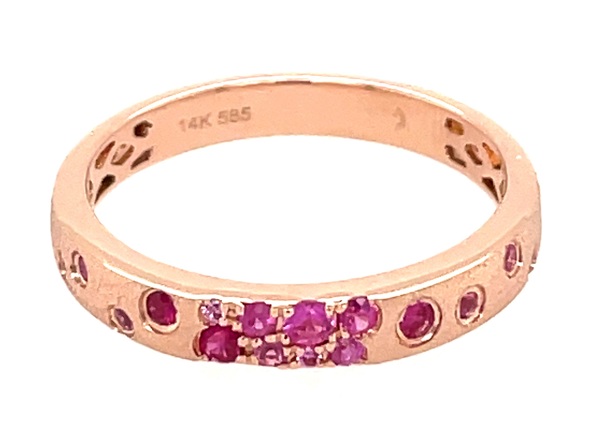 Pink Sapphire Ruby Narrow Flush Set Ring