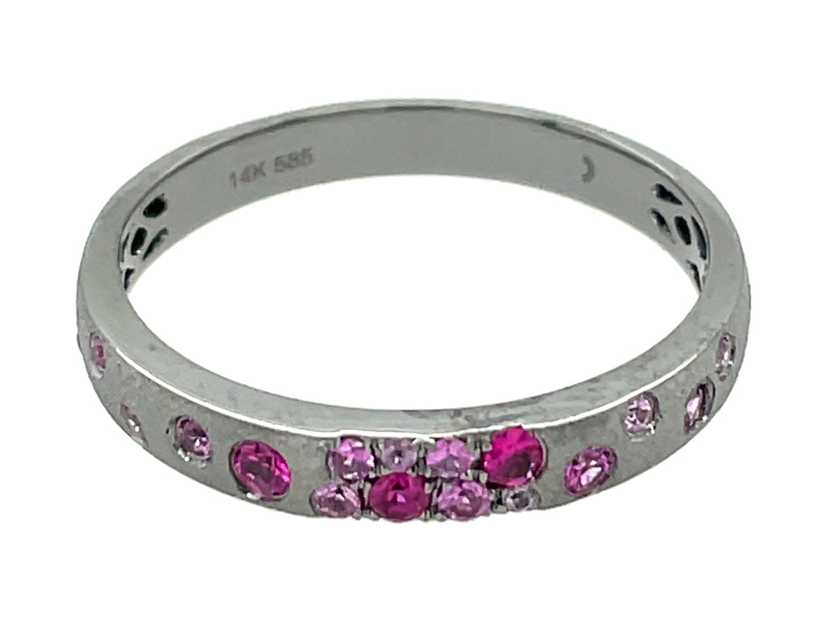 Pink Sapphire Ruby Narrow Flush Set Ring