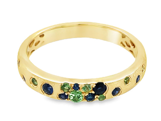 BLUE SAPPHIRE & TSAVORITE NARROW RING, 3.1MM, SATIN FINISH