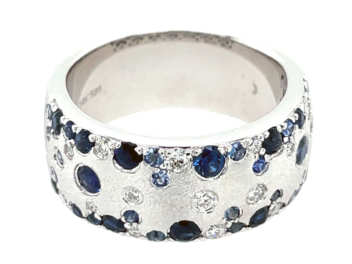 SAPPHIRE & DIAMOND CONFETTI RING, 8.6MM, SATIN FINISH