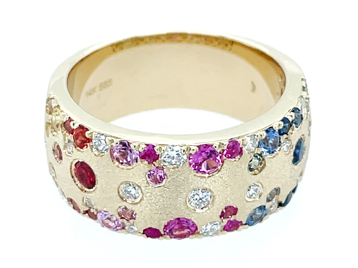 RAINBOW SAPPHIRE, RUBY, TSAVORITE & DIAMOND CONFETTI RING, 8.6MM, SATIN FINISH