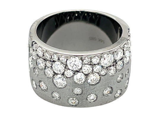 DIAMOND SCATTERED 10.5MM WIDE FLUSH SET CIGAR RING, SATIN FINISH