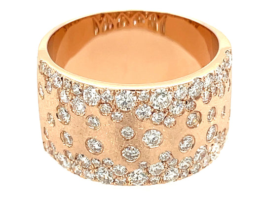 Diamond Scattered 12.3mm Wide Flush Set Cigar Ring, Satin Finish, 14kr (N)