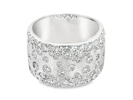 Diamond Scattered 12.3mm Wide Flush Set Cigar Ring, Satin Finish, 14kw (N)
