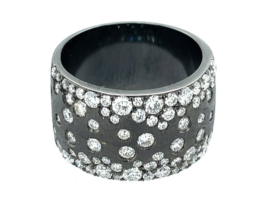 Diamond Scattered 12.3mm Wide Flush Set Cigar Ring, Satin Finish, 14k Black Finish (N)