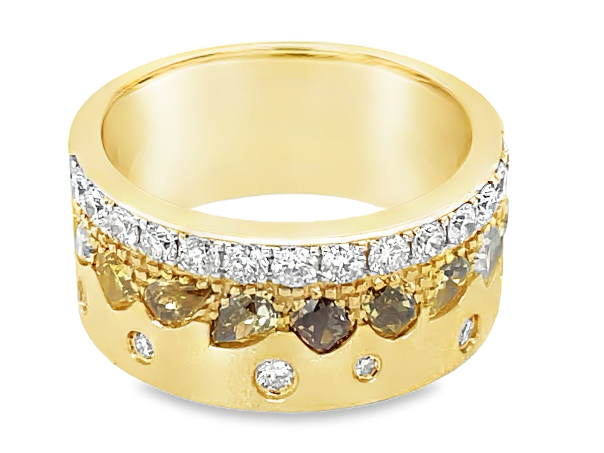 NATURAL FANCY COLOR & WHITE DIAMOND RING, 9MM, SATIN FINISH