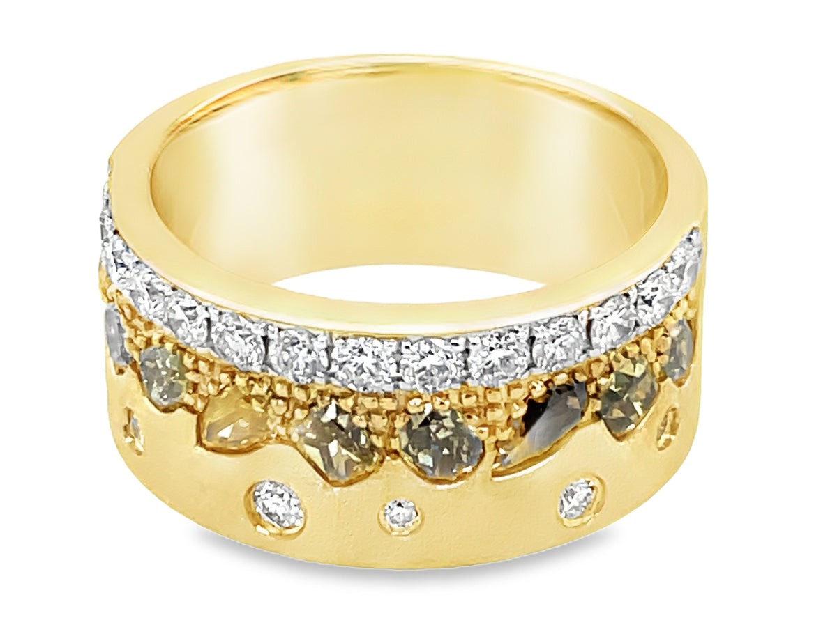 NATURAL FANCY COLOR & WHITE DIAMOND RING, 9MM, SATIN FINISH