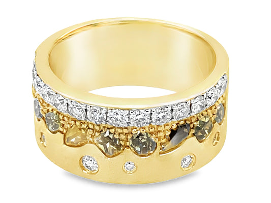 NATURAL FANCY COLOR & WHITE DIAMOND RING, 9MM, SATIN FINISH