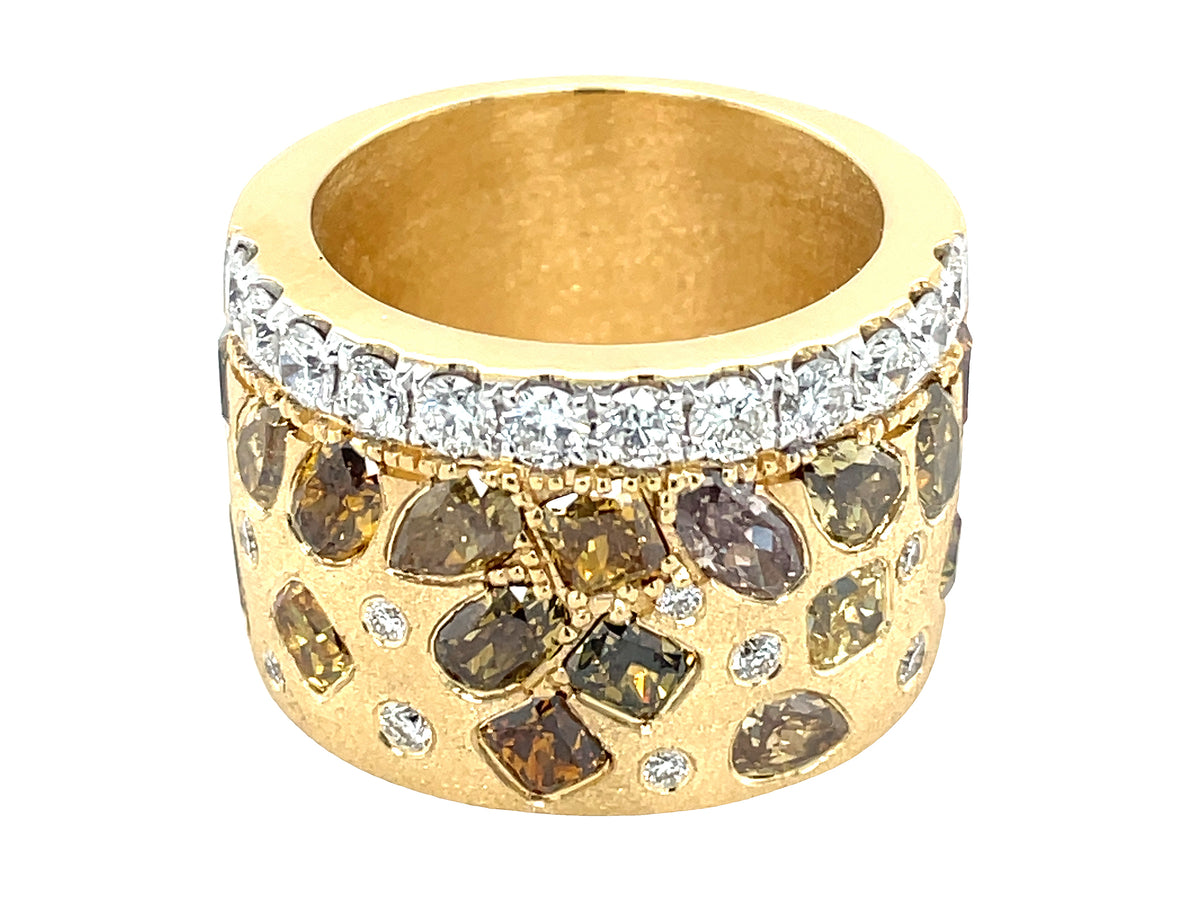 NATURAL FANCY COLOR & WHITE DIAMOND RING, 15MM, SATIN FINISH