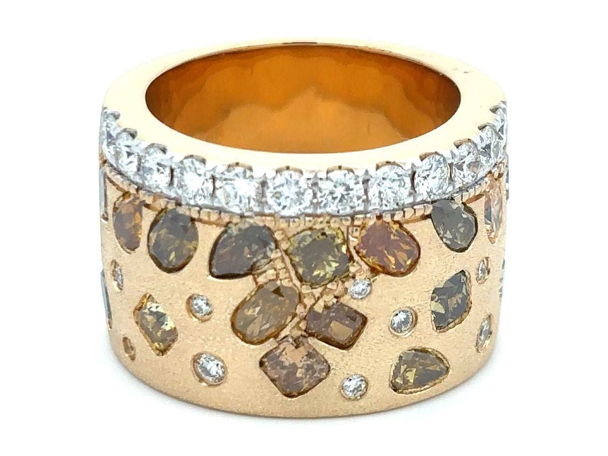 NATURAL FANCY COLOR & WHITE DIAMOND RING, 15MM, SATIN FINISH