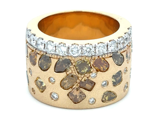 NATURAL FANCY COLOR & WHITE DIAMOND RING, 15MM, SATIN FINISH