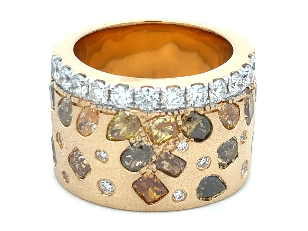 NATURAL FANCY COLOR & WHITE DIAMOND RING, 15MM, SATIN FINISH