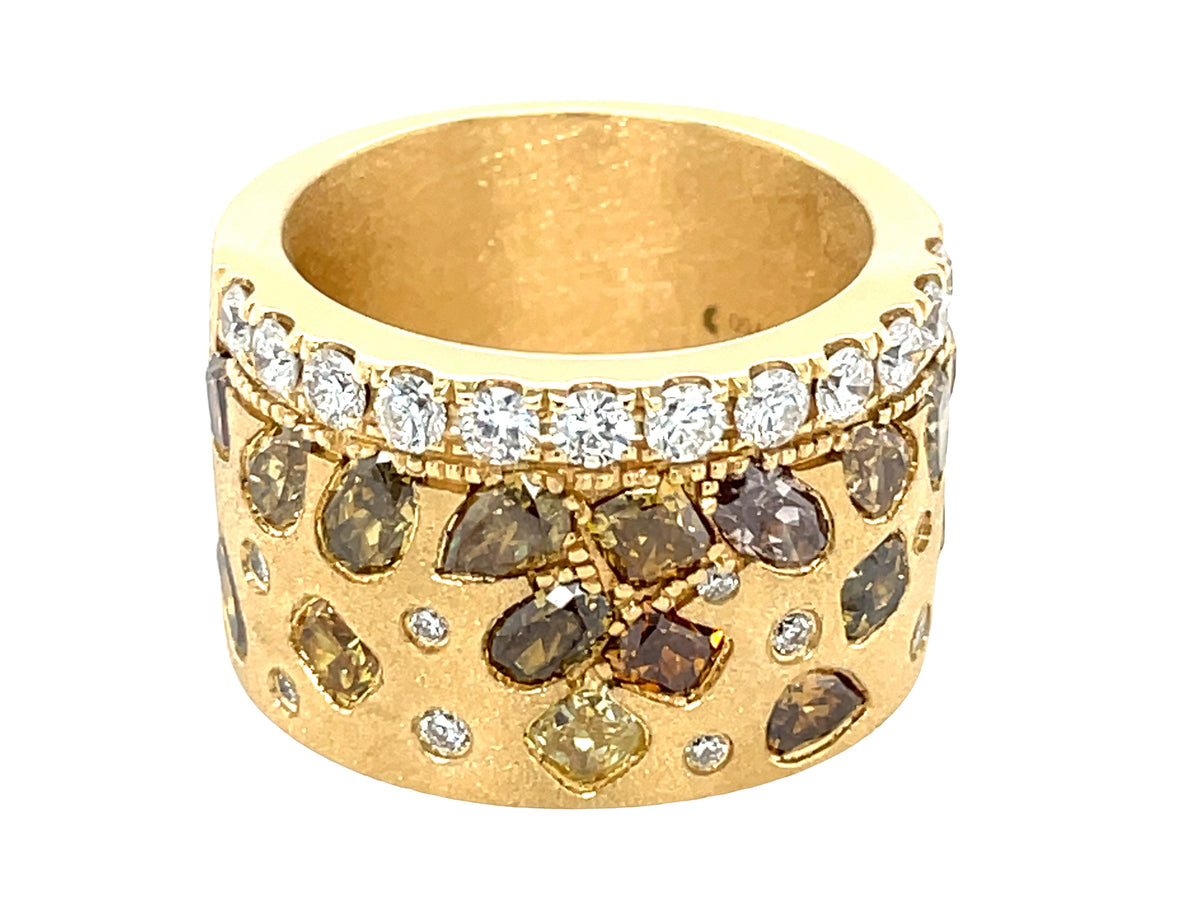 NATURAL FANCY COLOR & WHITE DIAMOND RING, 15MM, SATIN FINISH, SIZE 8 3/4