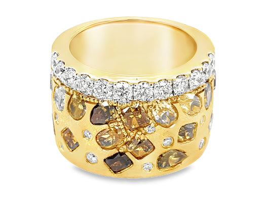 NATURAL FANCY COLOR & WHITE DIAMOND RING, 15MM, SATIN FINISH, SIZE 7