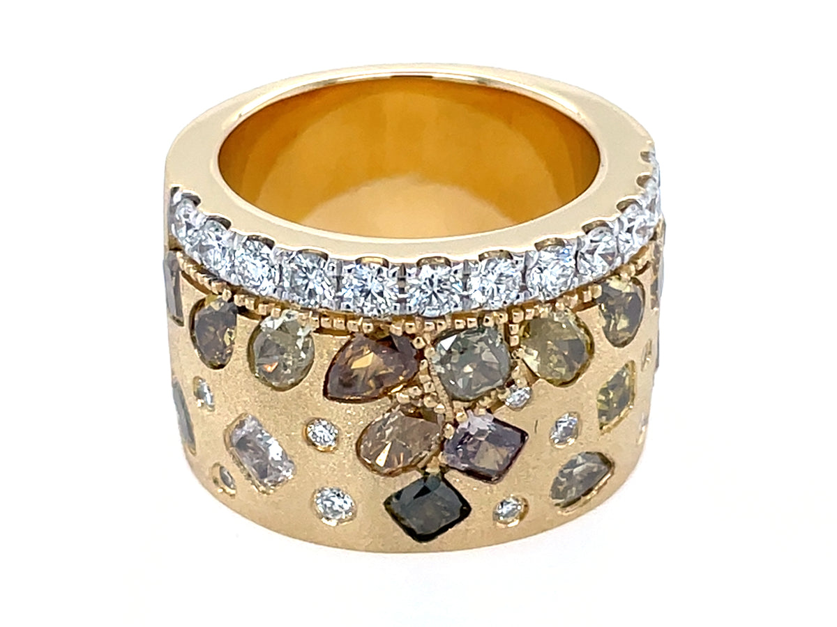 Natural Fancy Color White Diamond Ring, 15mm, Satin Finish, Size 7