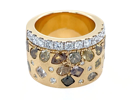 Natural Fancy Color White Diamond Ring, 15mm, Satin Finish, Size 7