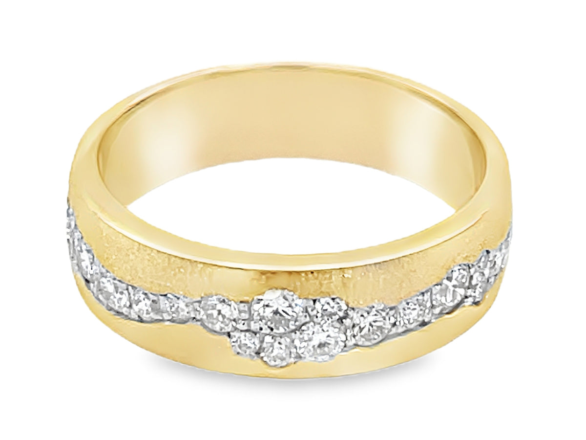 DIAMOND GROOVED FLUSH SET RING, SATIN FINISH, 14K YELLOW GOLD (N)