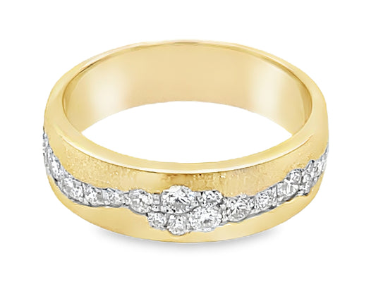 DIAMOND GROOVED FLUSH SET RING, SATIN FINISH, 14K YELLOW GOLD (N)