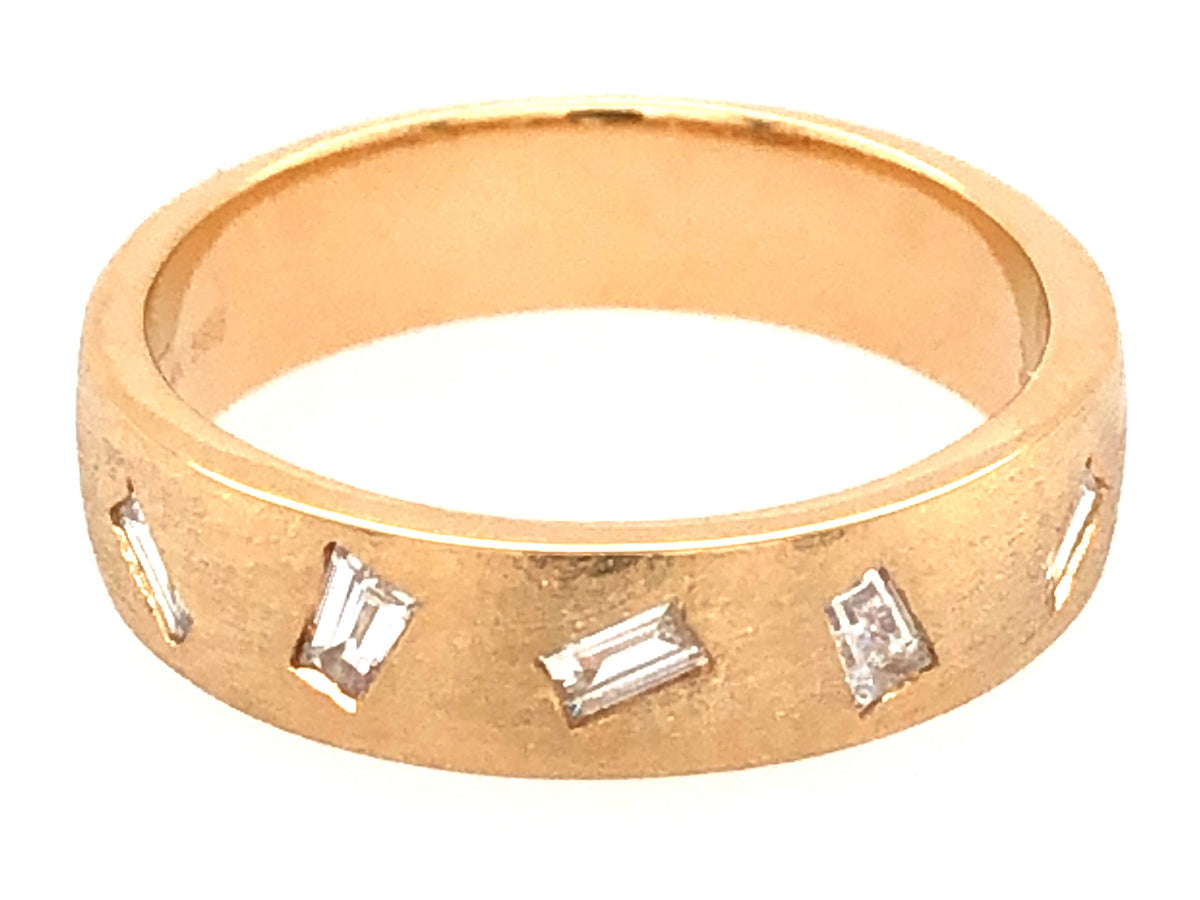 DIAMOND 5 BAGUETTE FLUSH SET BAND RING, SATIN FINISH