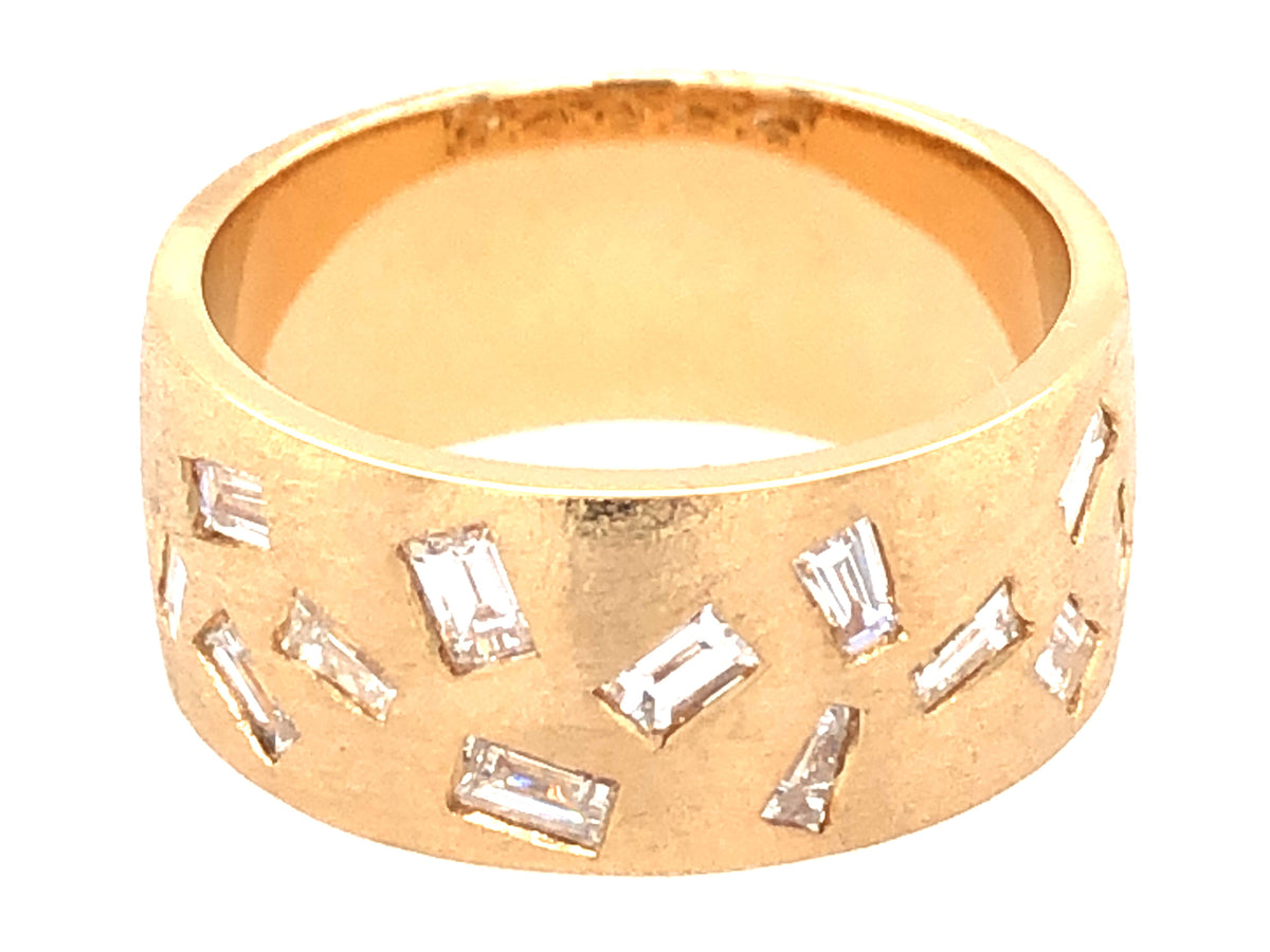 Diamond Baguette Cluster Cigar Band 8.8mm Ring, Satin Finish