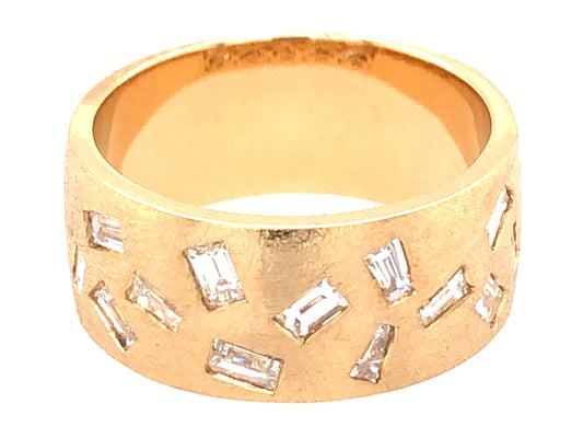 Diamond Baguette Cluster Cigar Band 8.8mm Ring, Satin Finish