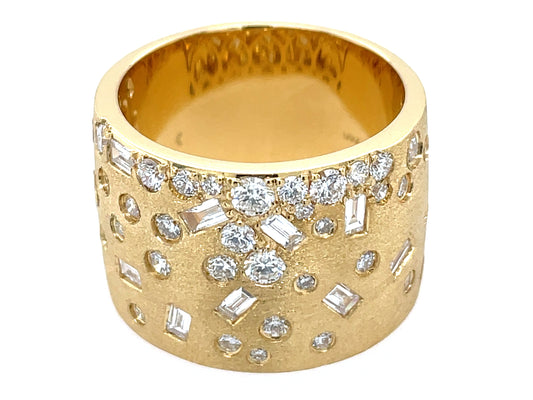 DIAMOND BAGUETTES & ROUNDS FLUSH SET WIDE RING, 14.5MM, SATIN FINISH