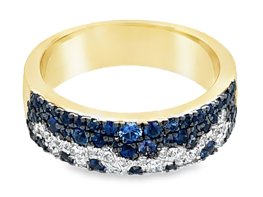 BLUE SAPPHIRE & DIAMOND PAVE RING, 5.8MM, SATIN FINISH