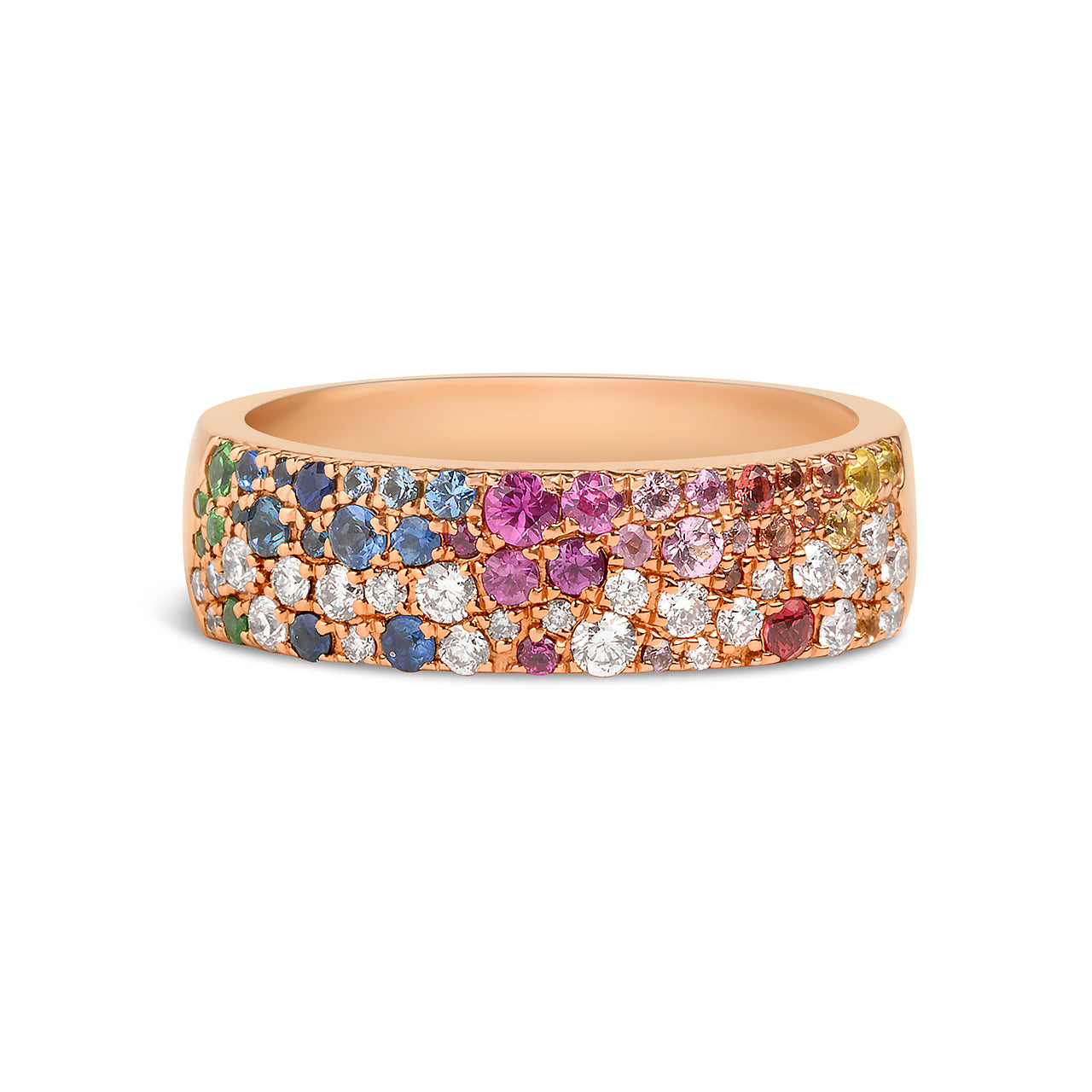 Rainbow Sapphire & Diamond Pave Confetti 5.8mm Cigar Band