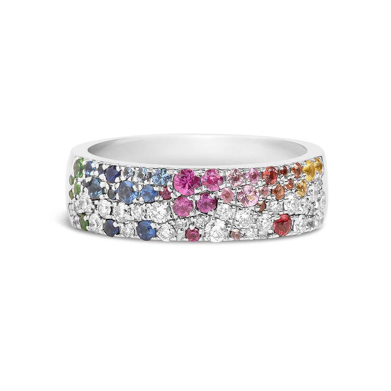 Rainbow Sapphire & Diamond Pave Confetti 5.8mm Cigar Band