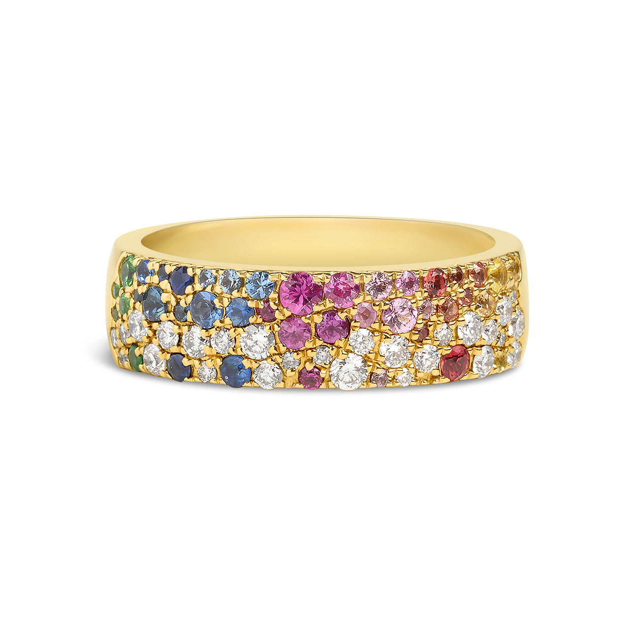 Rainbow Sapphire & Diamond Pave Confetti 5.8mm Cigar Band