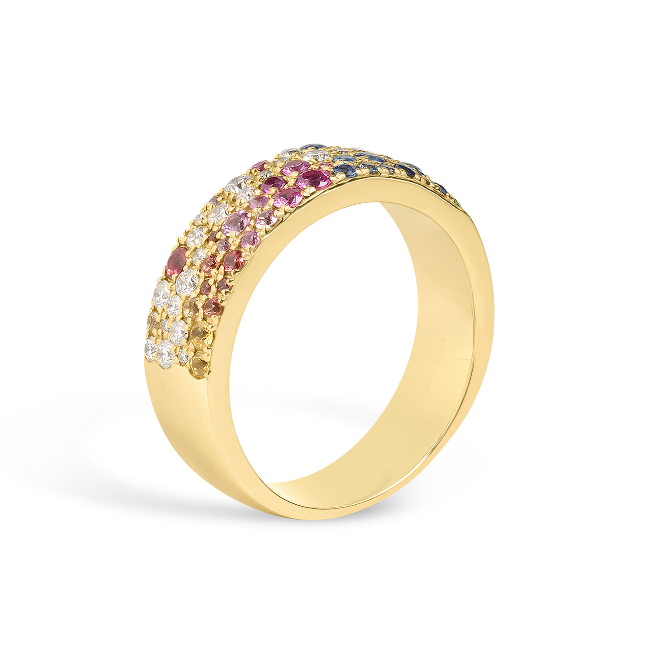 Rainbow Sapphire & Diamond Pave Confetti 5.8mm Cigar Band