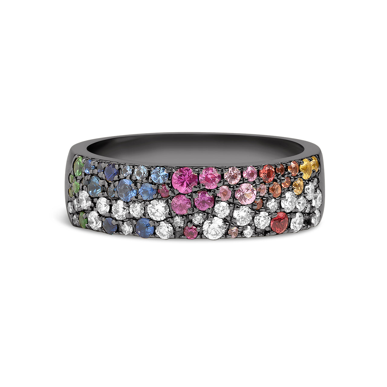Rainbow Sapphire & Diamond Pave Confetti 5.8mm Cigar Band