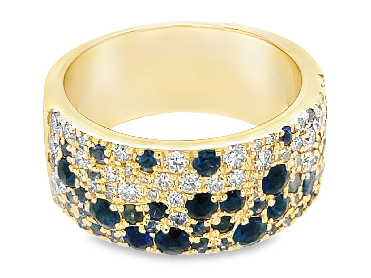 BLUE SAPPHIRE MIX & DIAMOND PAVE RING, 8.8MM, SATIN FINISH