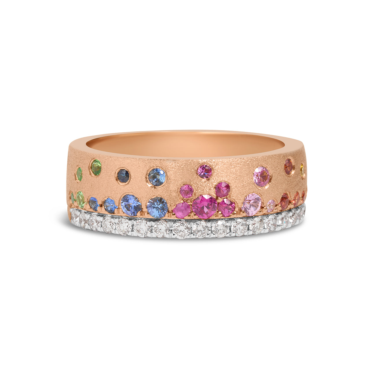 Rainbow Sapphire & Diamond Confetti Stack Cigar Band