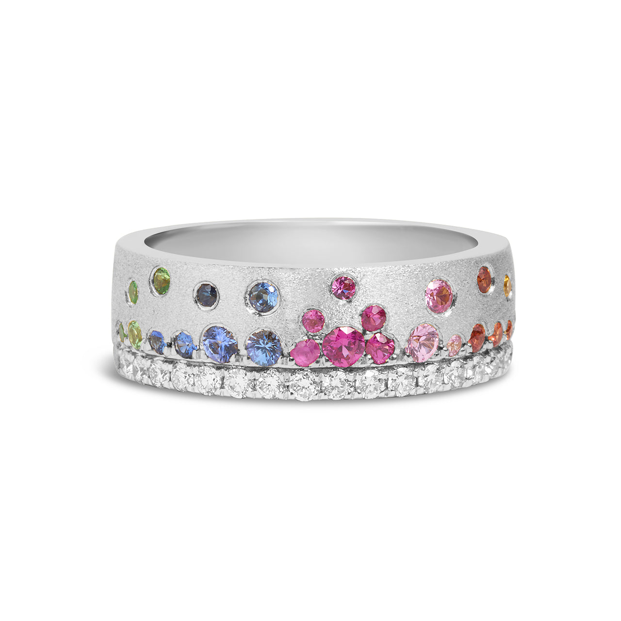 Rainbow Sapphire & Diamond Confetti Stack Cigar Band
