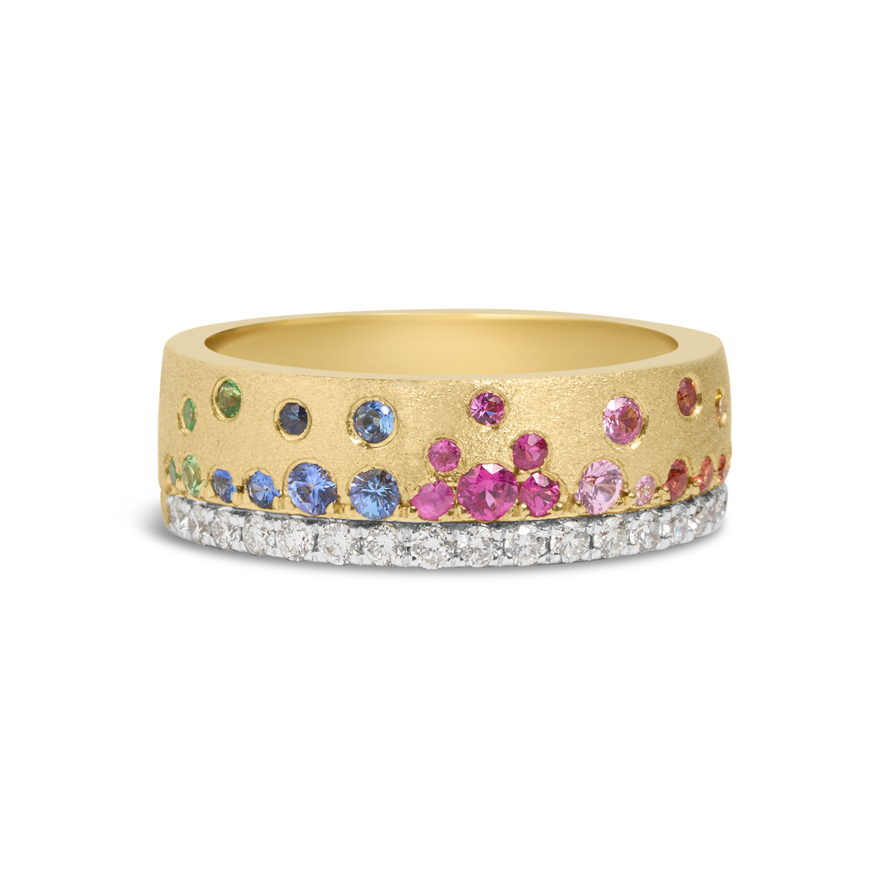 Rainbow Sapphire & Diamond Confetti Stack Cigar Band