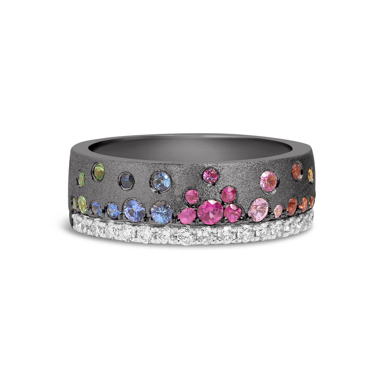 Rainbow Sapphire & Diamond Confetti Stack Cigar Band