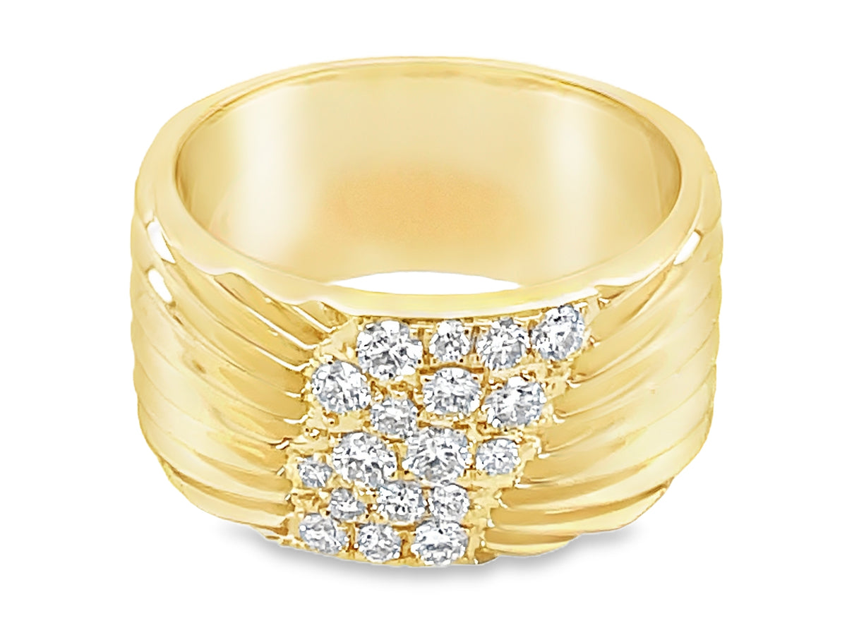 DIAMOND CLUSTER FLUTED CIGAR BAND RING, 9.7MM