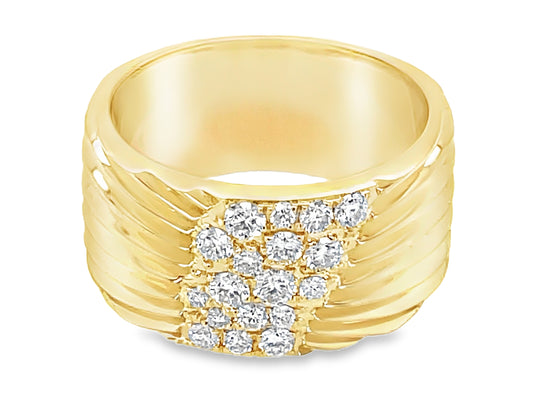DIAMOND CLUSTER FLUTED CIGAR BAND RING, 9.7MM