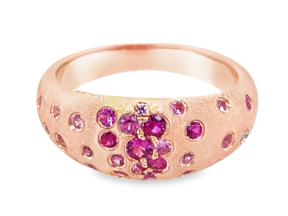 PINK SAPPHIRE & RUBY CONFETTI TAPERED RING, 7.6MM, SATIN FINISH