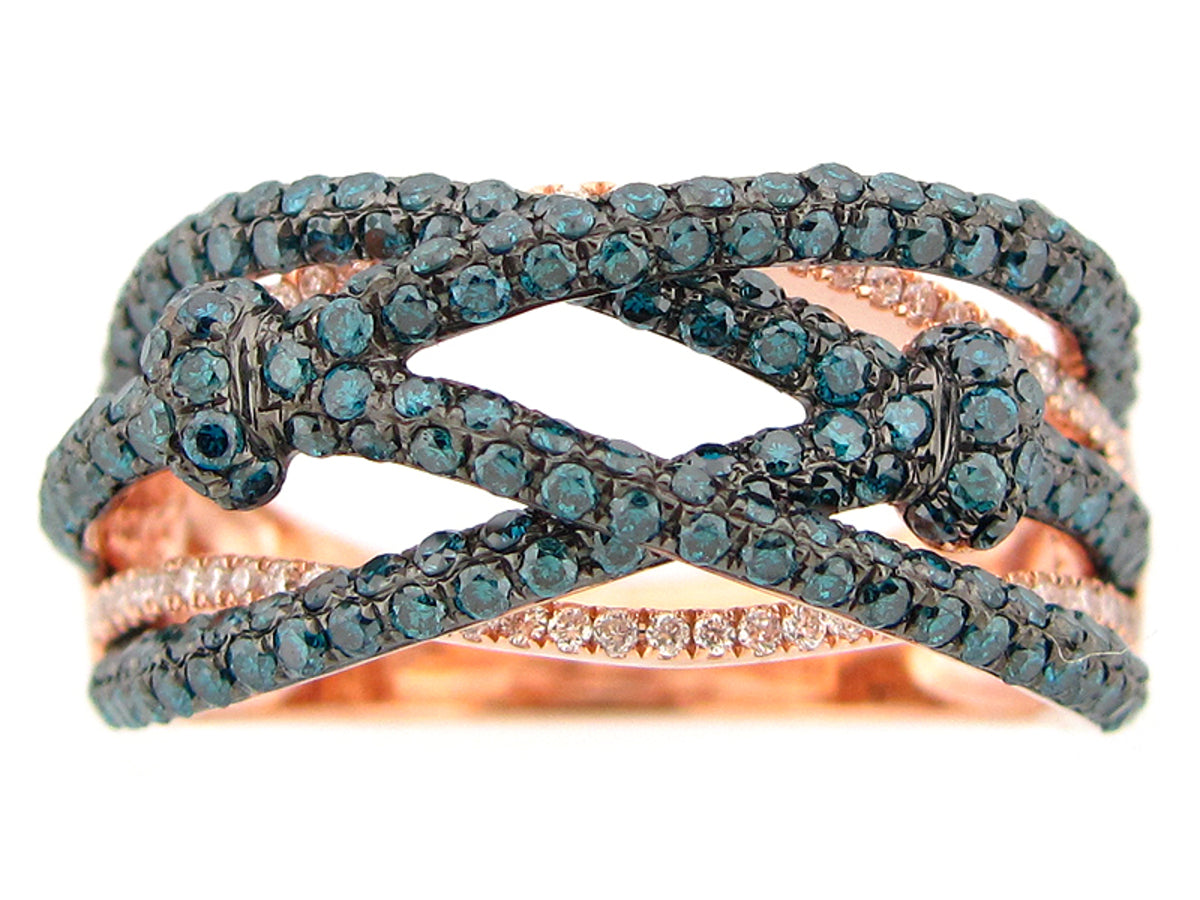 IRR BLUE & WHITE DIAMOND RING, 14KR (R)