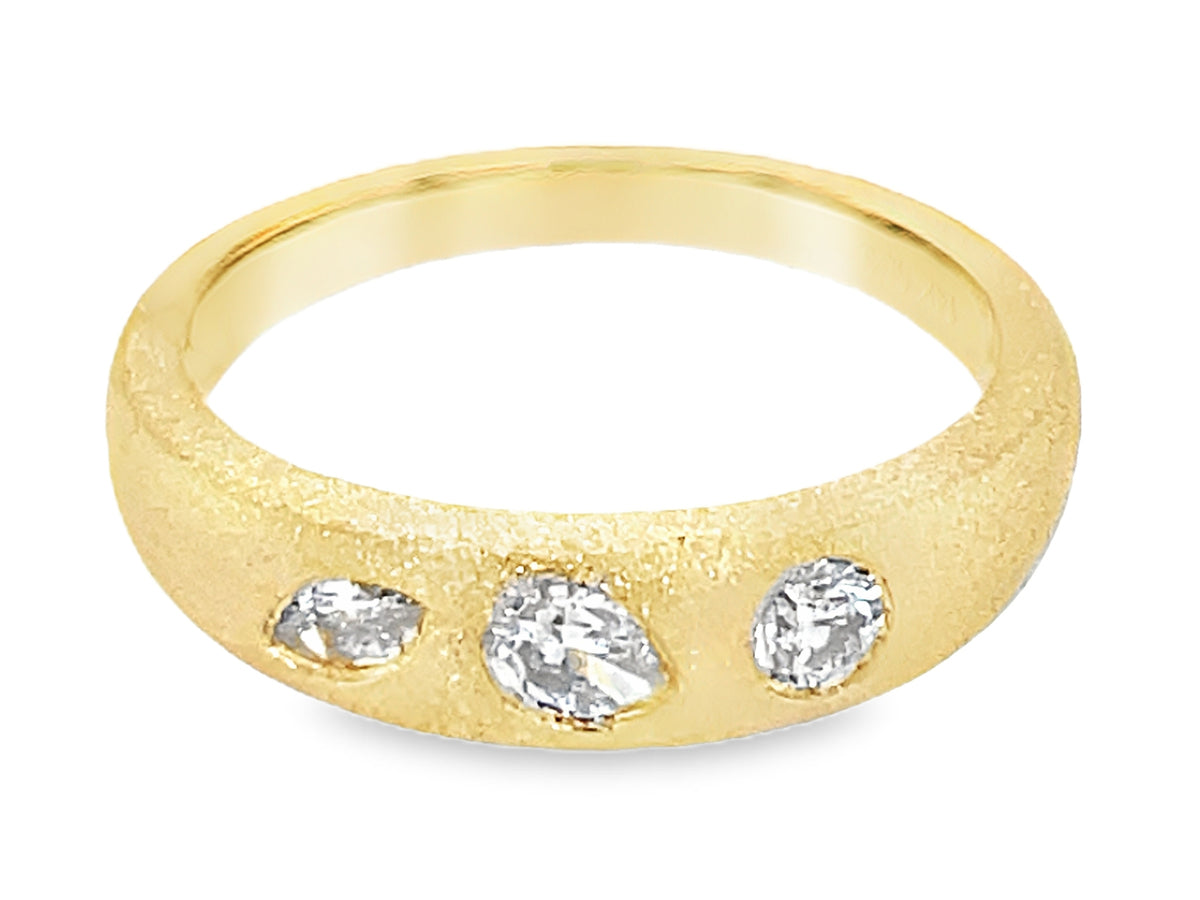 DIAMOND MARQ, PEAR & ROUND BURNISH SET TRIO RING, SATIN FINISH