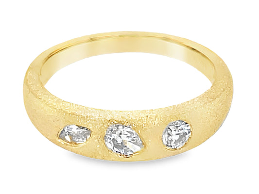 DIAMOND MARQ, PEAR & ROUND BURNISH SET TRIO RING, SATIN FINISH