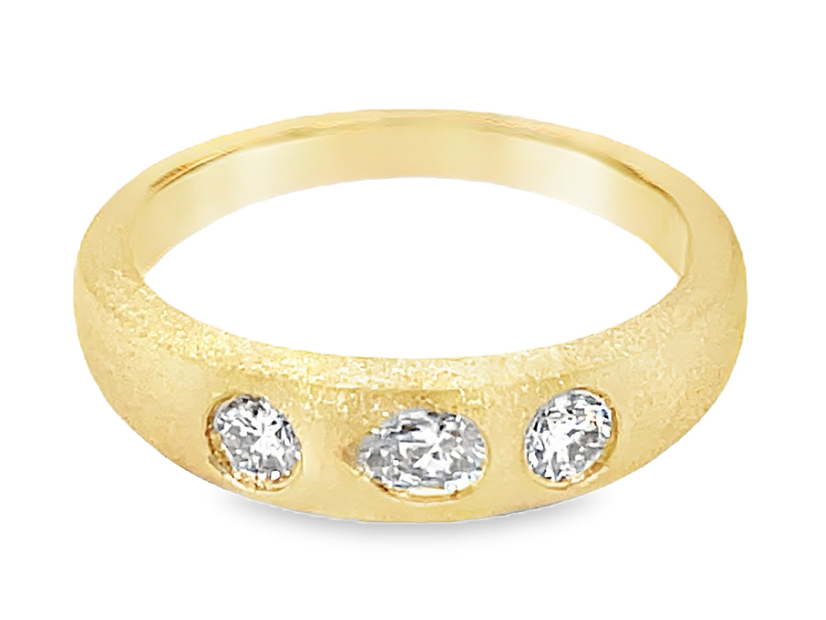 DIAMOND ROUNDS & PEAR BURNISH SET TRIO RING,  SATIN FINISH