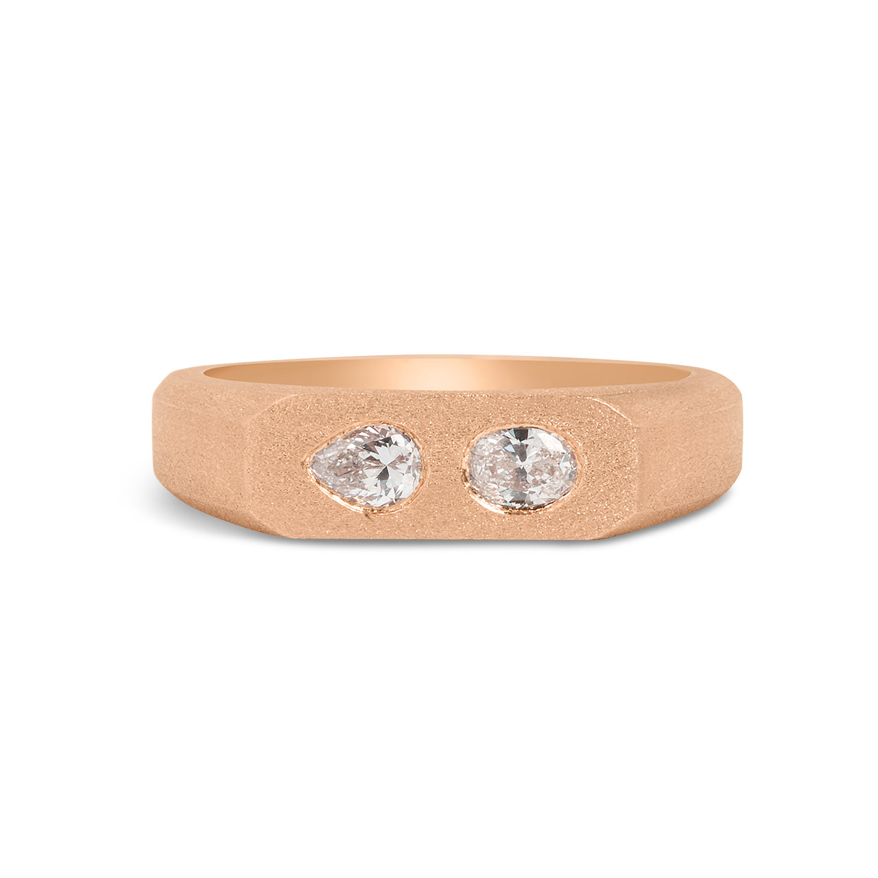 Diamond Pear & Oval Flush Toi Et Moi Signet Band