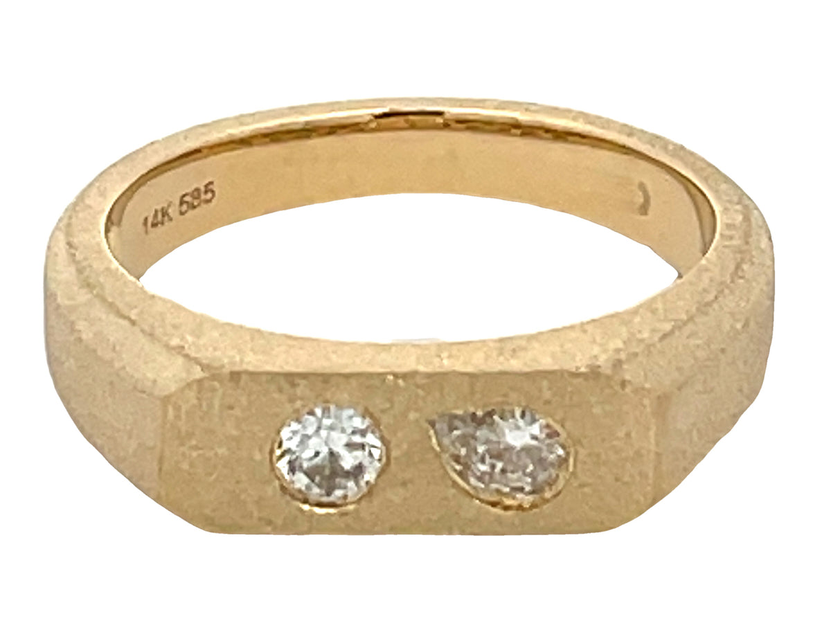 DIAMOND ROUND & PEAR FLAT BURNISH SET TOI ET MOI RING, SATIN FINISH