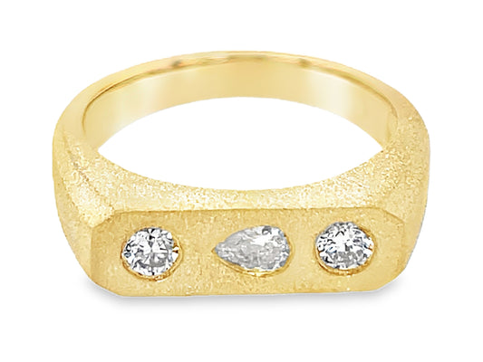 DIAMOND ROUNDS & PEAR FLAT BURNISH SET TRIO RING, SATIN FINISH