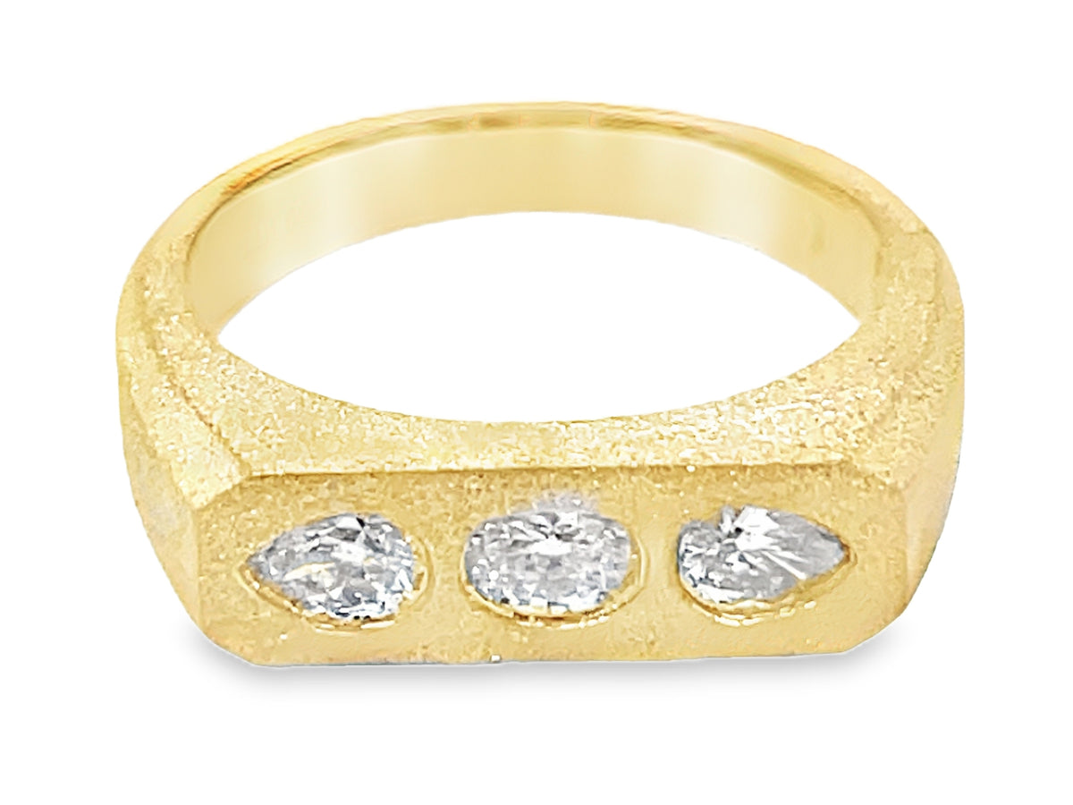 DIAMOND PEARS & OVAL FLAT BURNISH SET TRIO RING, SATIN FINISH